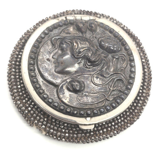 Victorian Tam O' Shanter antique French Steel Cut nymph silver plated coin purse 1903