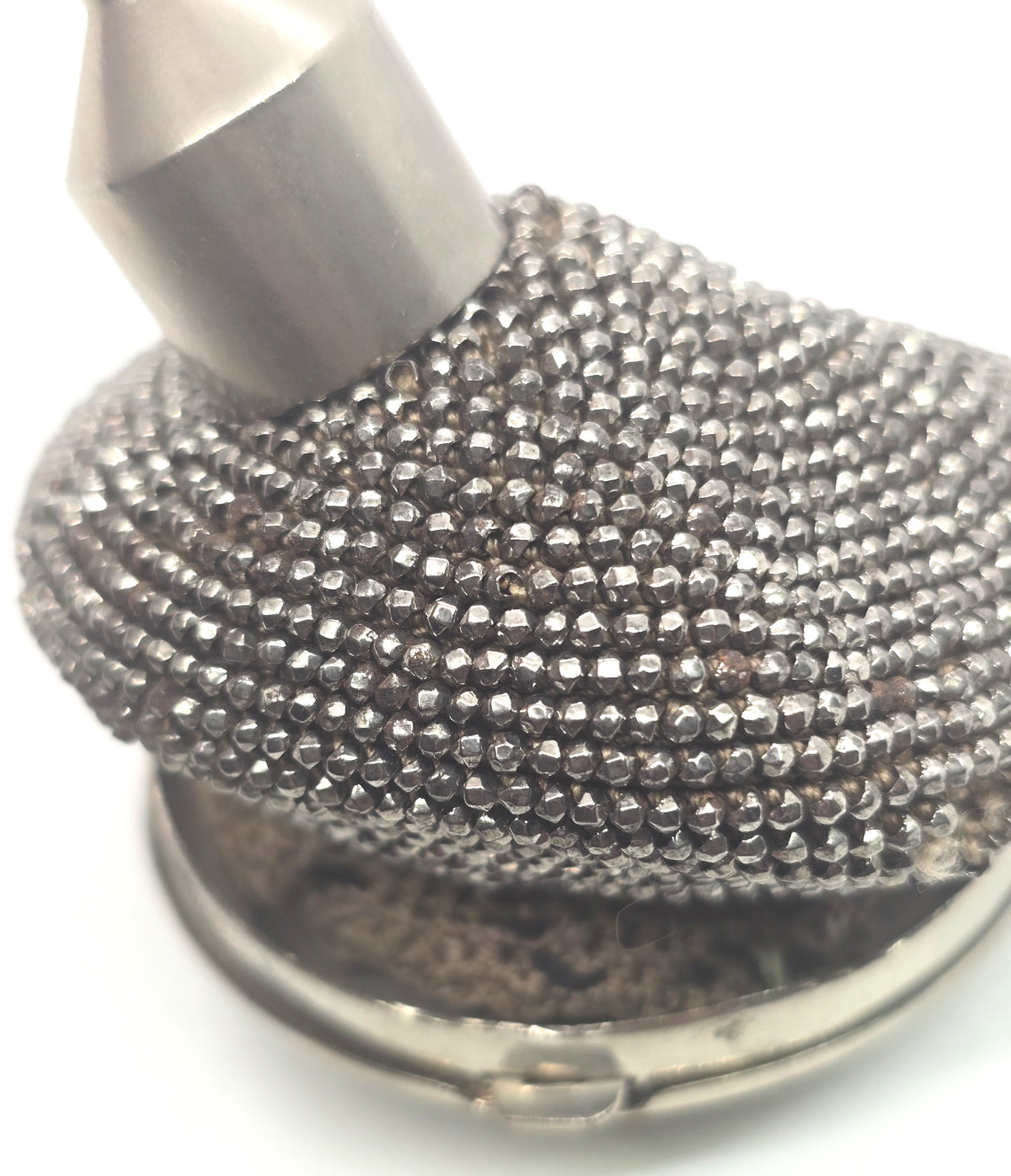 Victorian Tam O' Shanter antique French Steel Cut nymph silver plated coin purse 1903