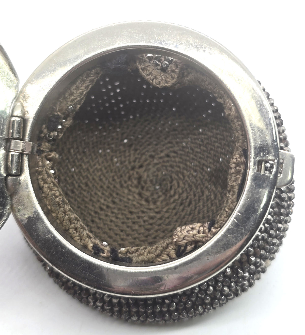 Victorian Tam O' Shanter antique French Steel Cut nymph silver plated coin purse 1903