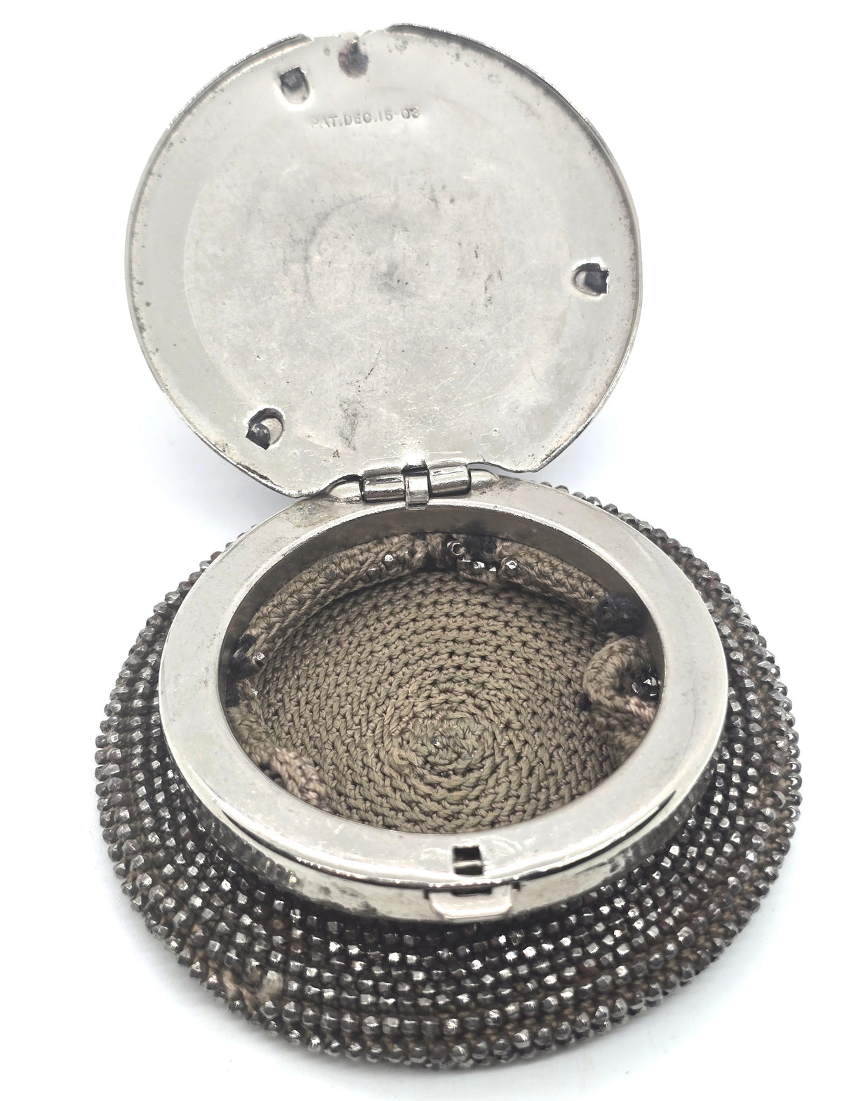 Victorian Tam O' Shanter antique French Steel Cut nymph silver plated coin purse 1903