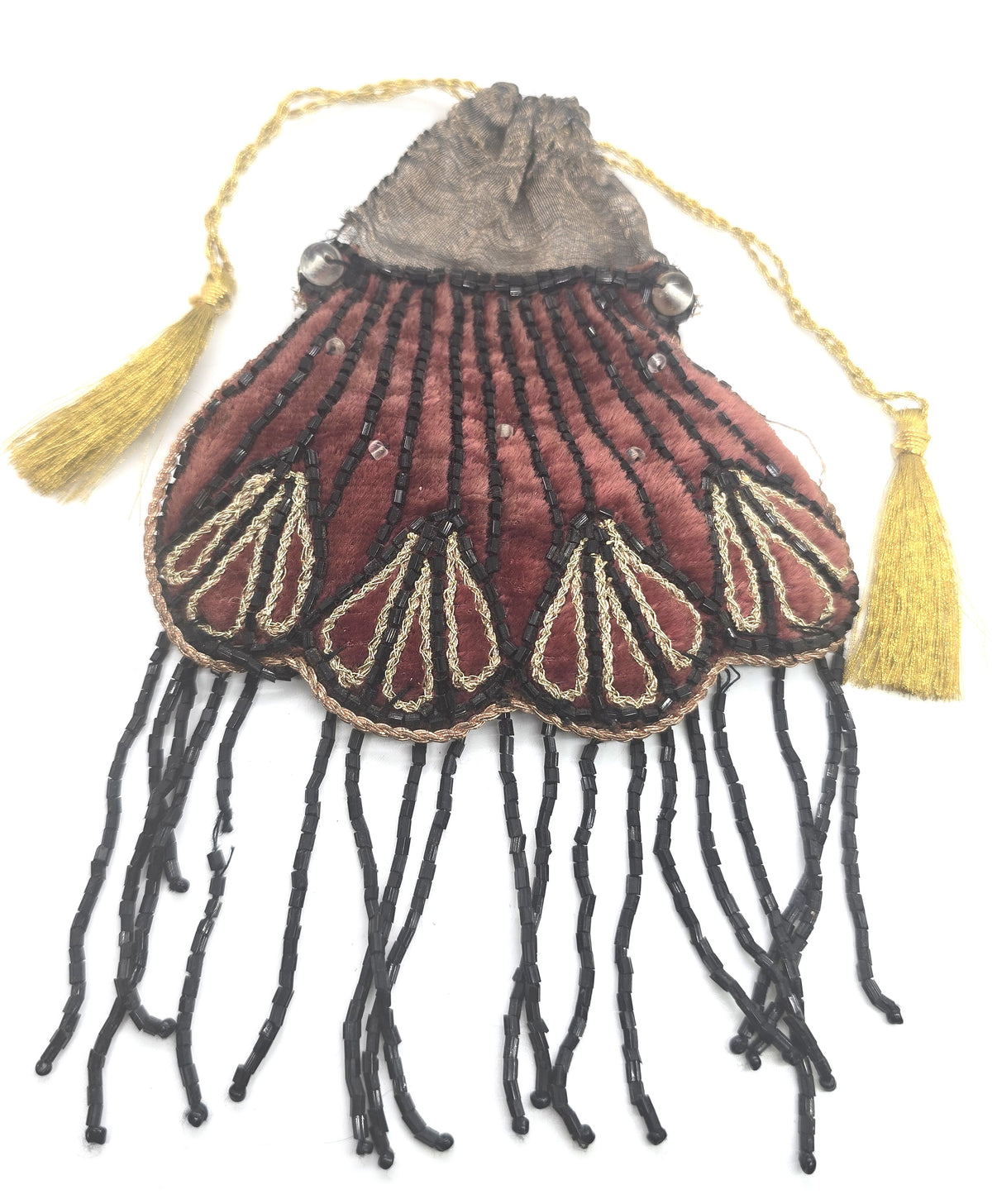 Burgundy Velvet vintage Art Deco style beaded hand clutch *Damaged*
