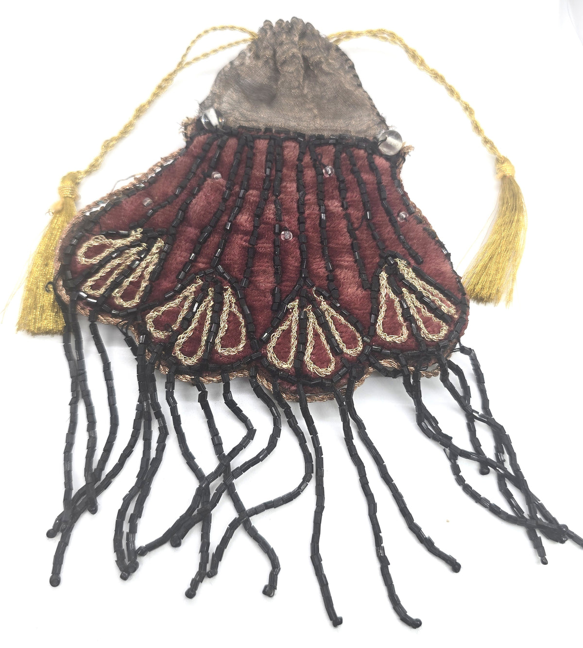 Burgundy Velvet vintage Art Deco style beaded hand clutch *Damaged*