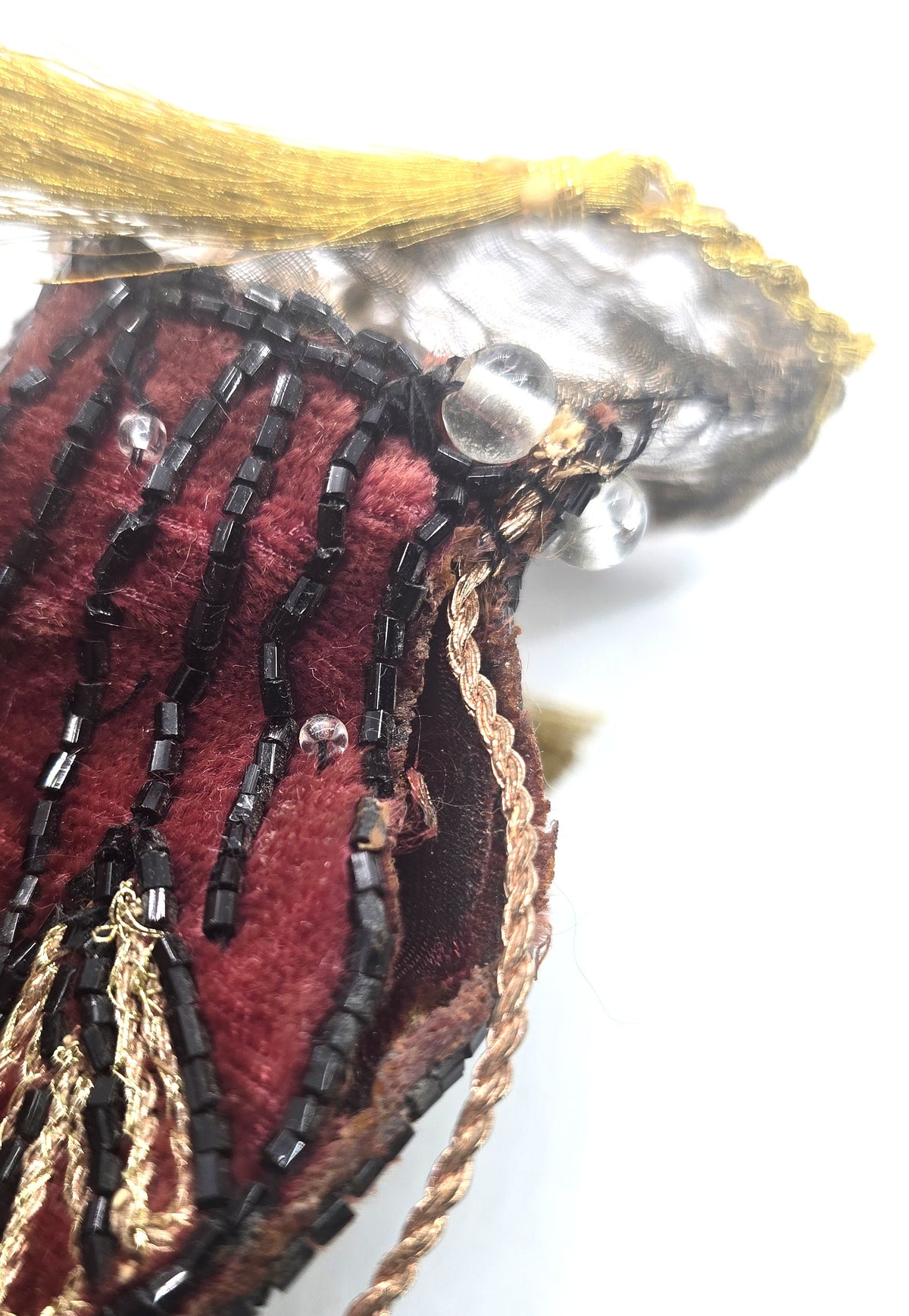Burgundy Velvet vintage Art Deco style beaded hand clutch *Damaged*