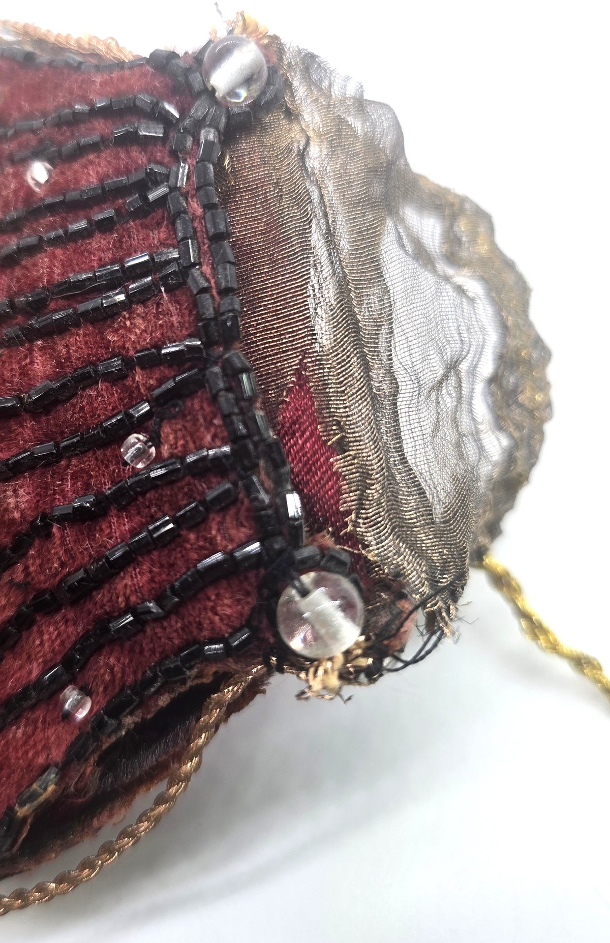 Burgundy Velvet vintage Art Deco style beaded hand clutch *Damaged*