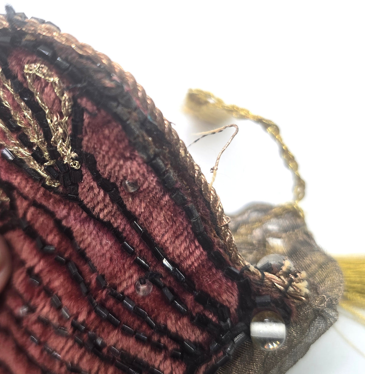 Burgundy Velvet vintage Art Deco style beaded hand clutch *Damaged*