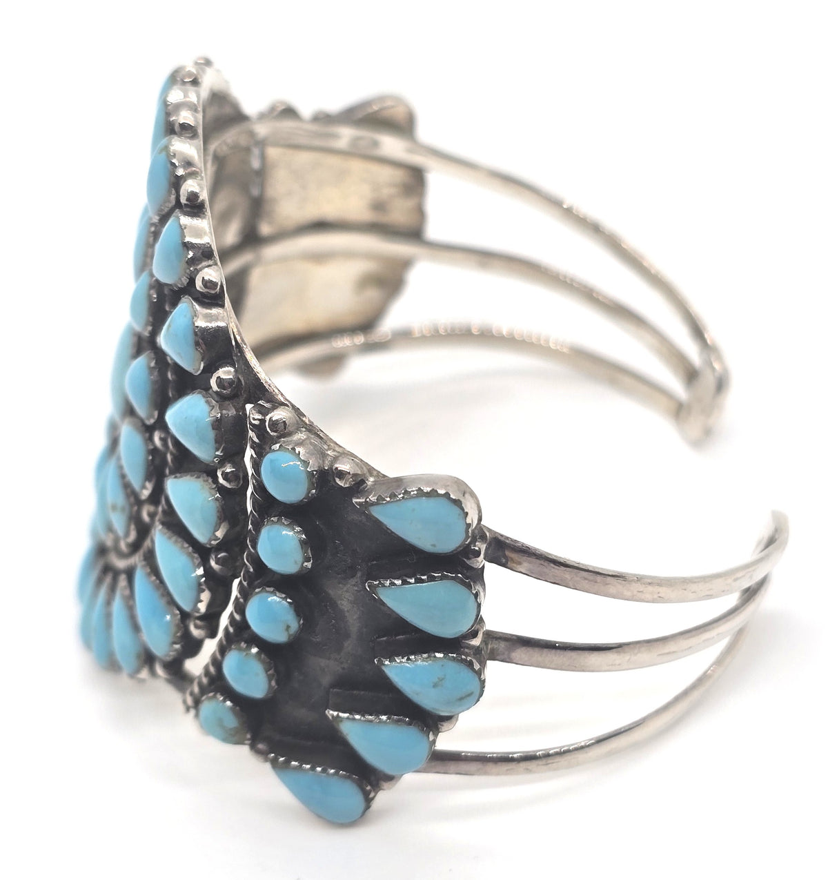 Zuni style flower petite point turquoise vintage Sterling Silver cuff bracelet 5 Star