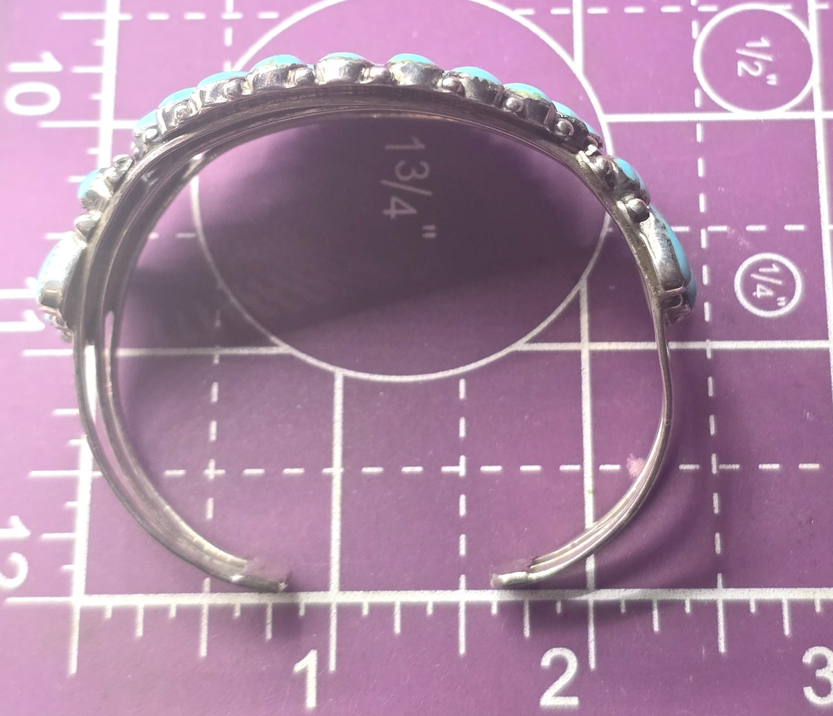 Zuni style flower petite point turquoise vintage Sterling Silver cuff bracelet 5 Star