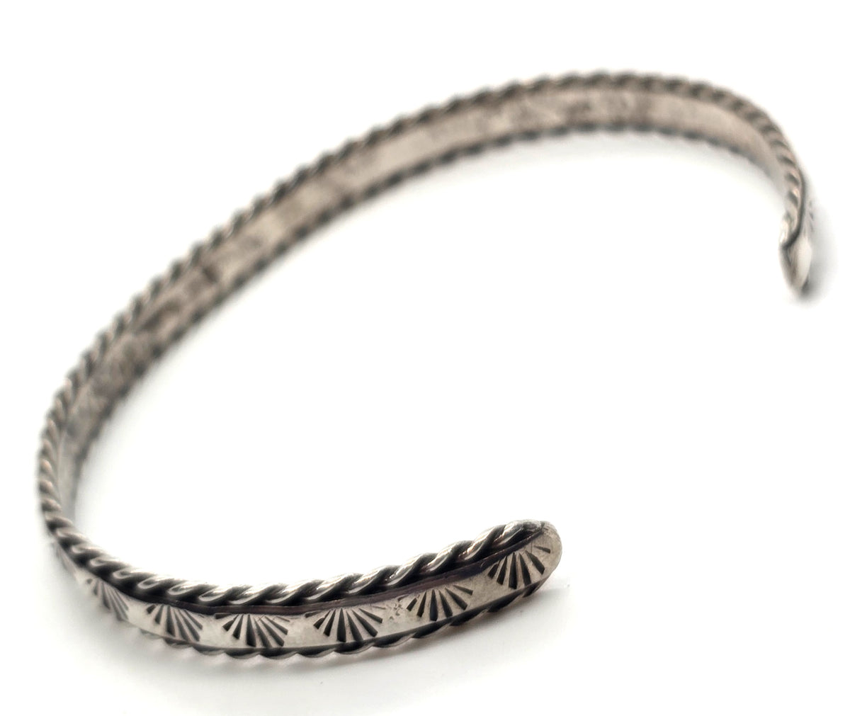Southwestern stamped cactus fan twisted rope vintage sterling silver cuff bracelet