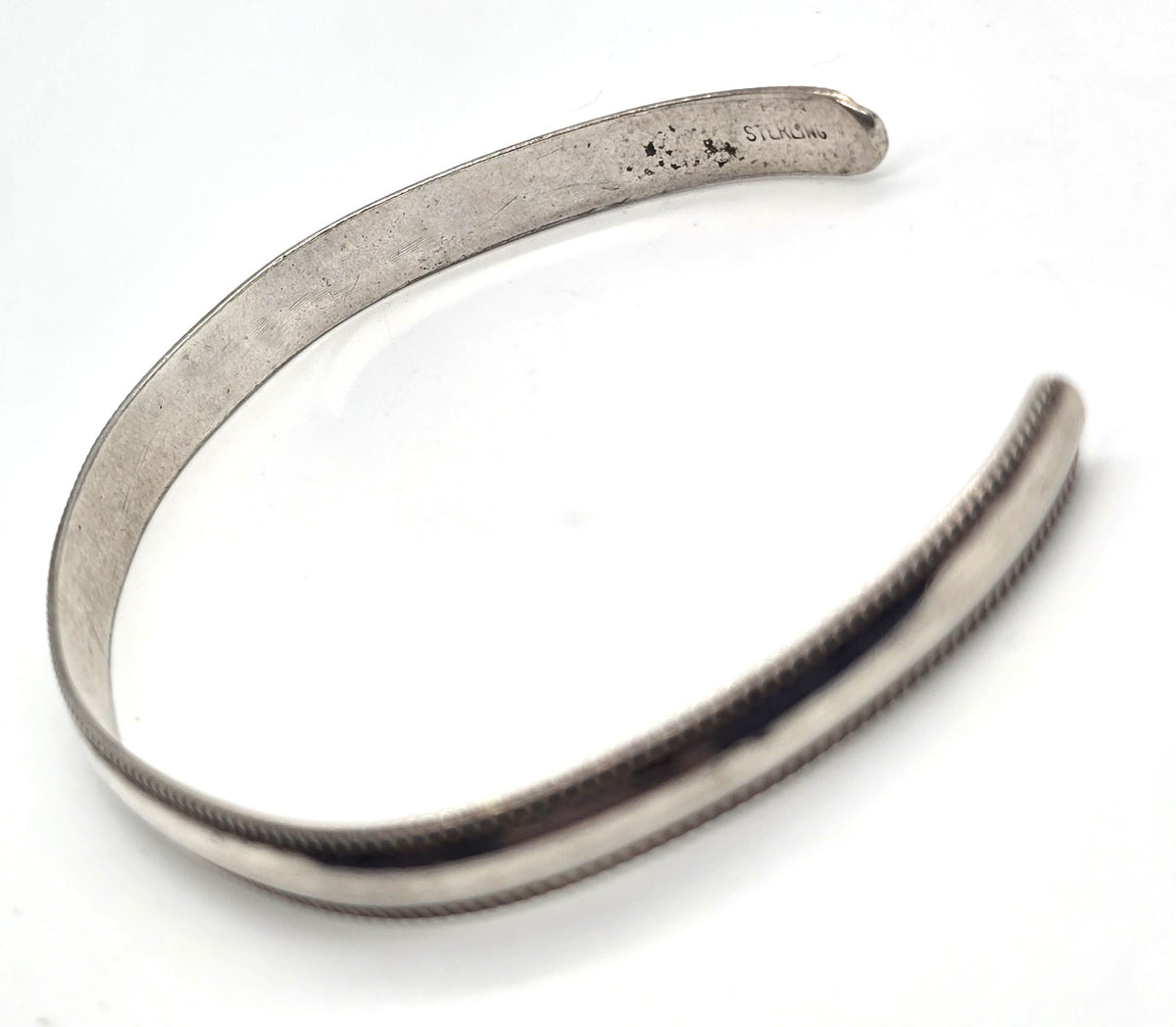 Southwestern crimped beaded edge vintage thin sterling silver cuff bracelet