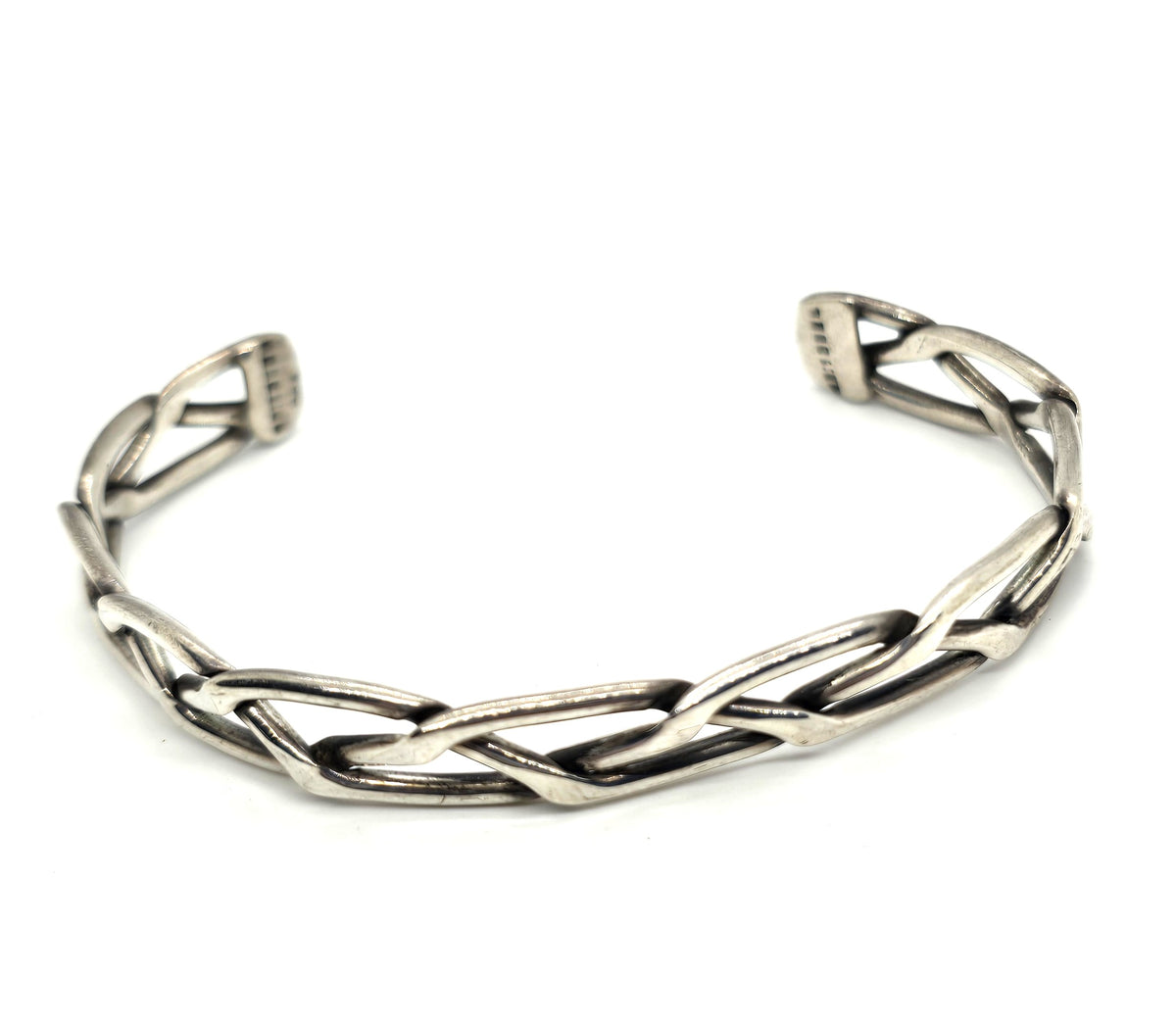 Braided Viking Celtic hammered vintage sterling silver cuff bracelet