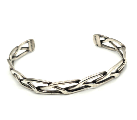 Braided Viking Celtic hammered vintage sterling silver cuff bracelet