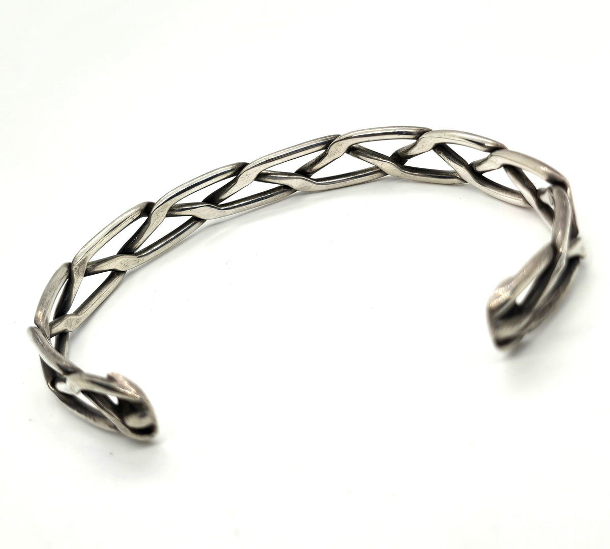 Braided Viking Celtic hammered vintage sterling silver cuff bracelet