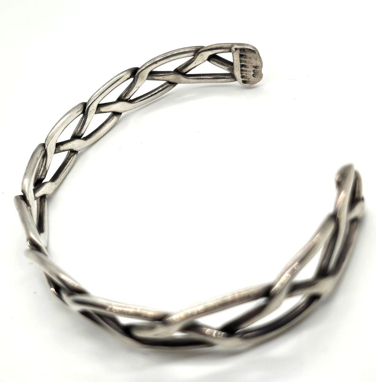 Braided Viking Celtic hammered vintage sterling silver cuff bracelet