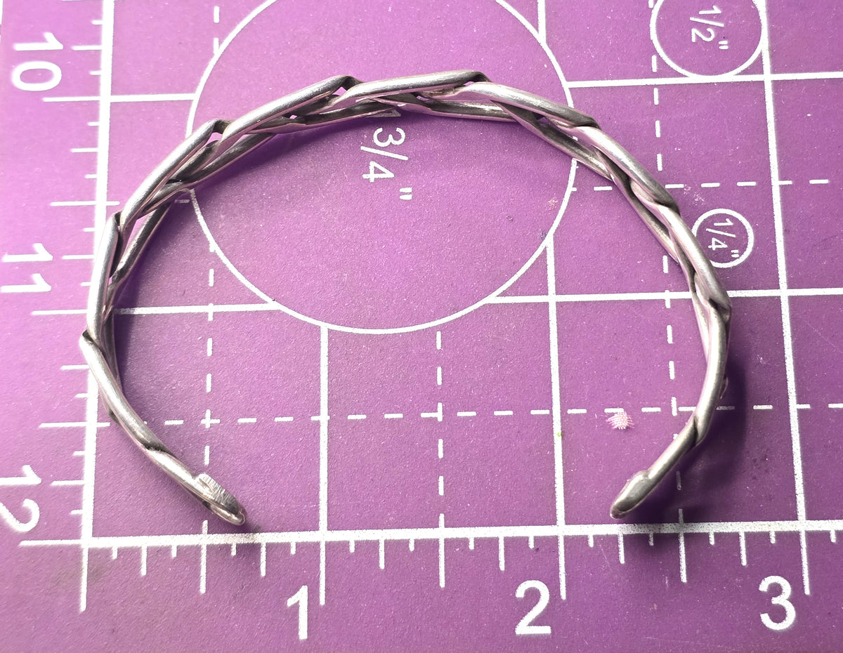 Braided Viking Celtic hammered vintage sterling silver cuff bracelet