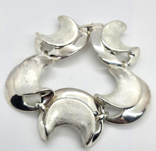 Brushed Sterling Silver Modernist Crescent link  925 Italy Bracelet B