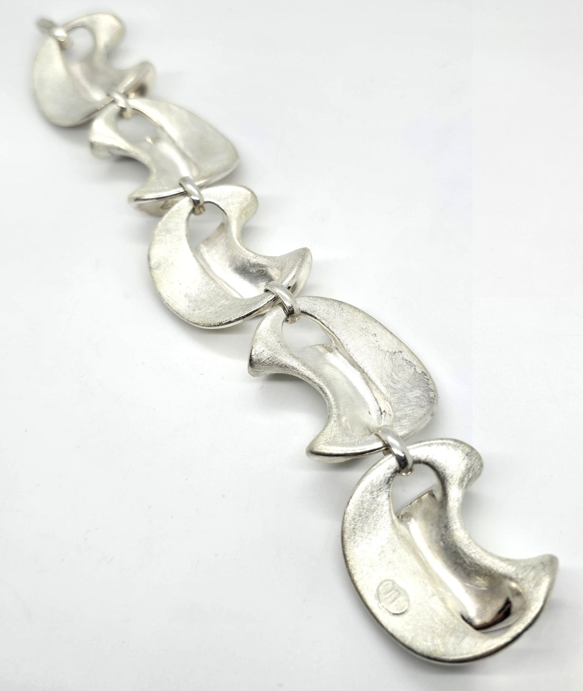 Brushed Sterling Silver Modernist Crescent link  925 Italy Bracelet B
