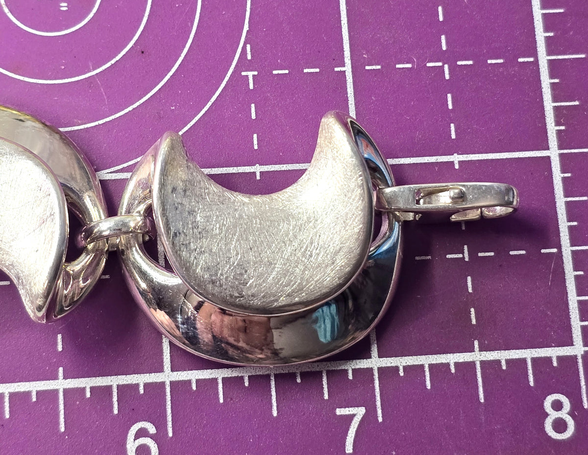 Brushed Sterling Silver Modernist Crescent link  925 Italy Bracelet B