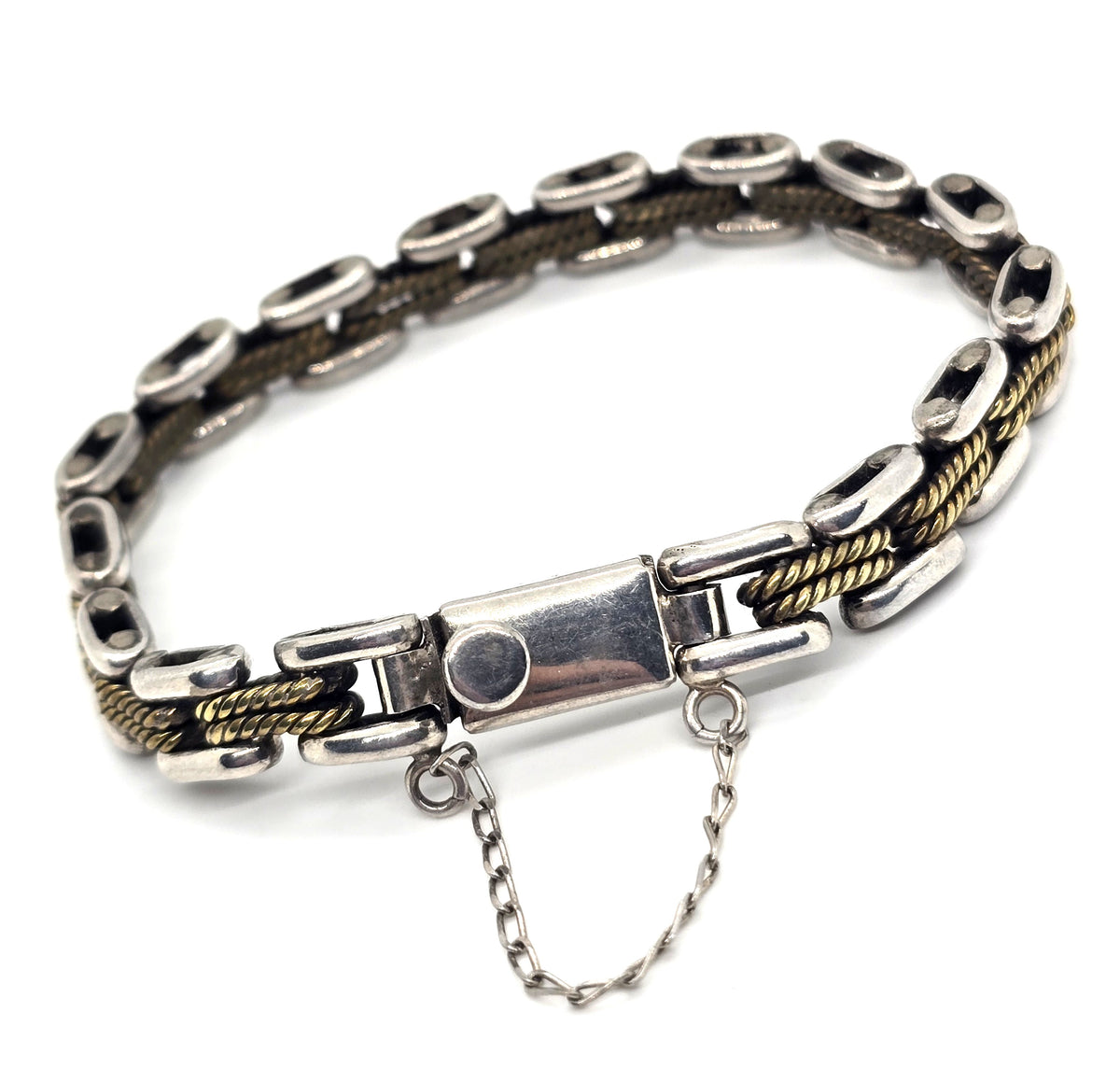 Modernist Articulated Bar Link sterling silver brass vintage bracelet