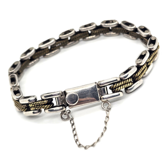 Modernist Articulated Bar Link sterling silver brass vintage bracelet