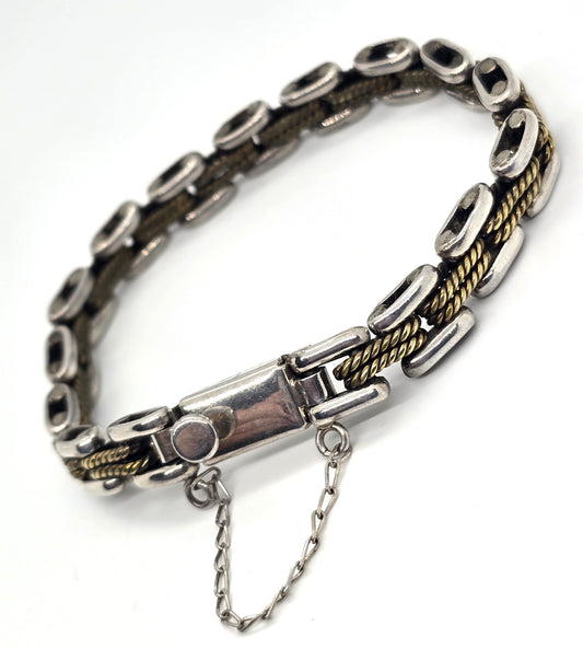 Modernist Articulated Bar Link sterling silver brass vintage bracelet