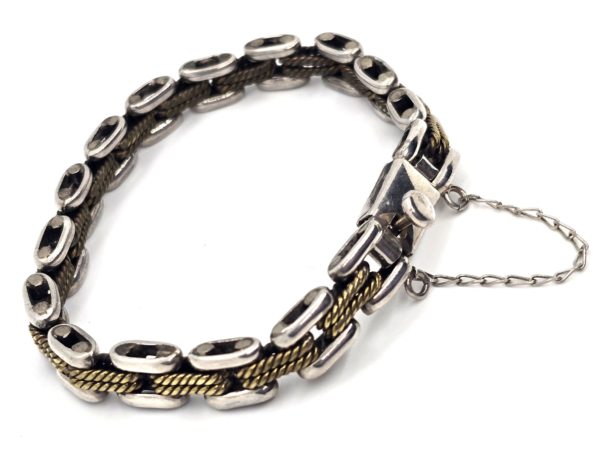 Modernist Articulated Bar Link sterling silver brass vintage bracelet