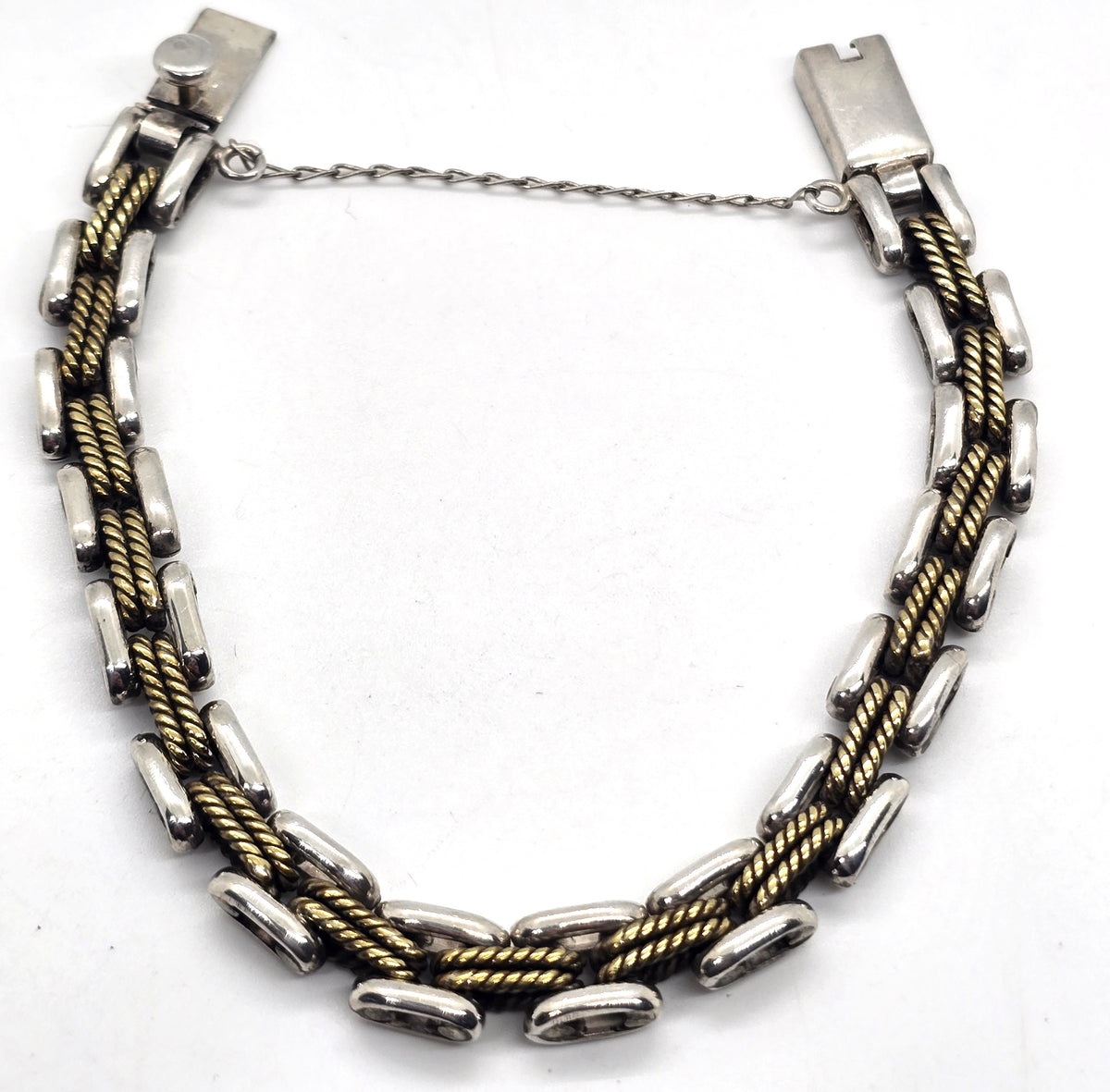 Modernist Articulated Bar Link sterling silver brass vintage bracelet