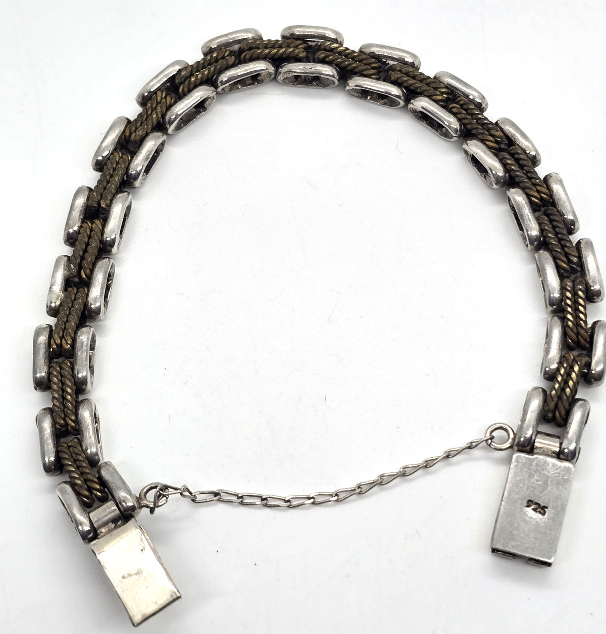 Modernist Articulated Bar Link sterling silver brass vintage bracelet