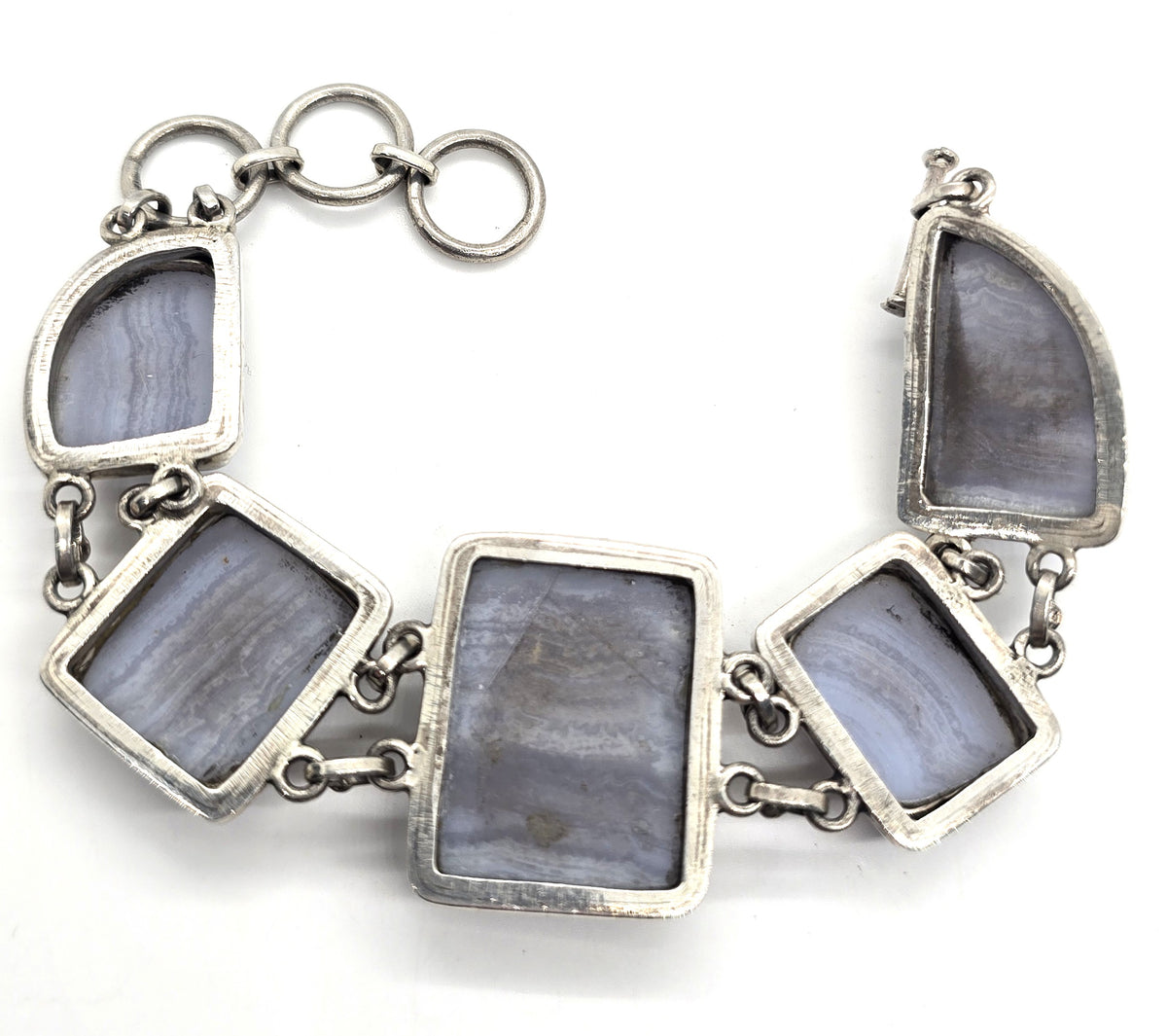 Banded Blue lace agate gemstone vintage sterling silver Toggle Bracelet