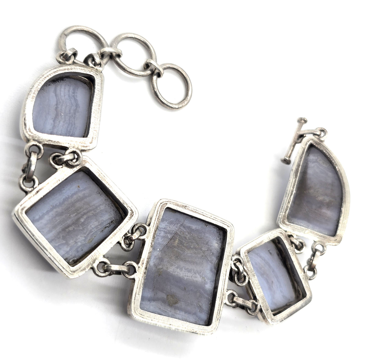 Banded Blue lace agate gemstone vintage sterling silver Toggle Bracelet