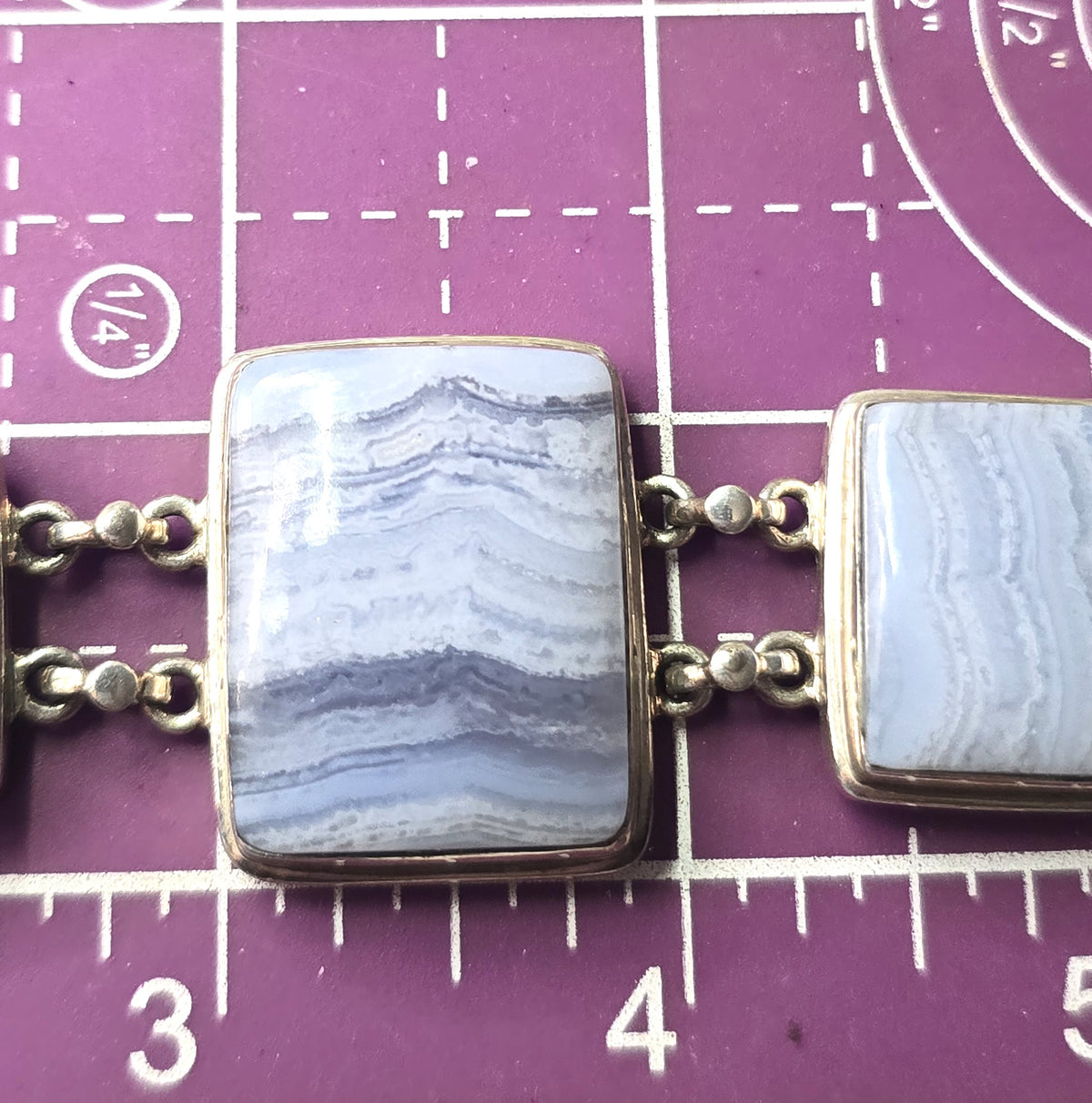 Banded Blue lace agate gemstone vintage sterling silver Toggle Bracelet
