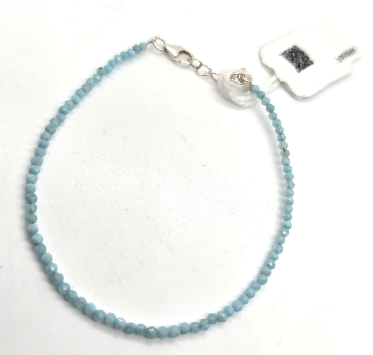 Larimar Dominican Republic faceted beaded sterling silver gemstone bracelet