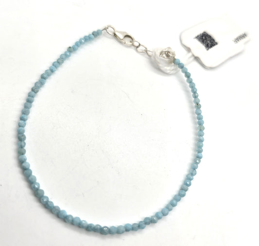 Larimar Dominican Republic faceted beaded sterling silver gemstone bracelet