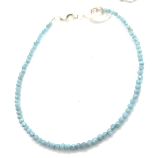 Larimar Dominican Republic faceted beaded sterling silver gemstone bracelet