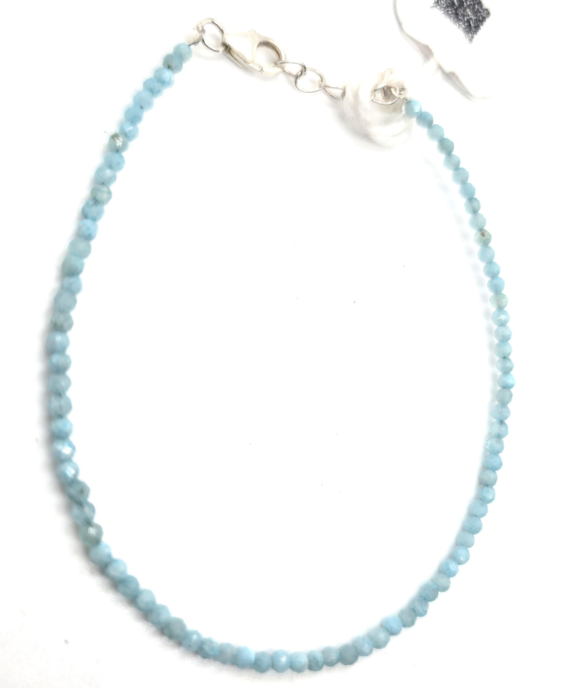 Larimar Dominican Republic faceted beaded sterling silver gemstone bracelet