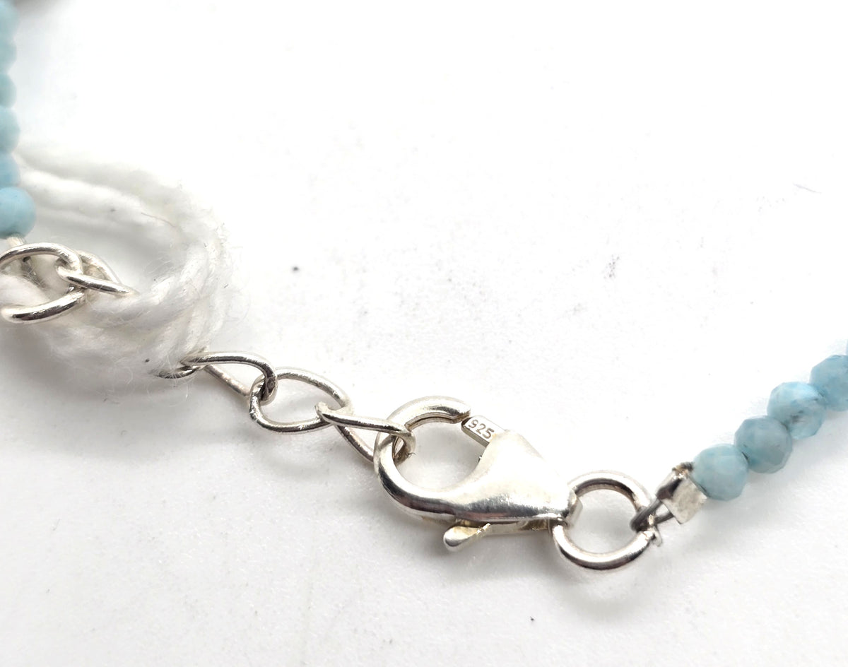 Larimar Dominican Republic faceted beaded sterling silver gemstone bracelet