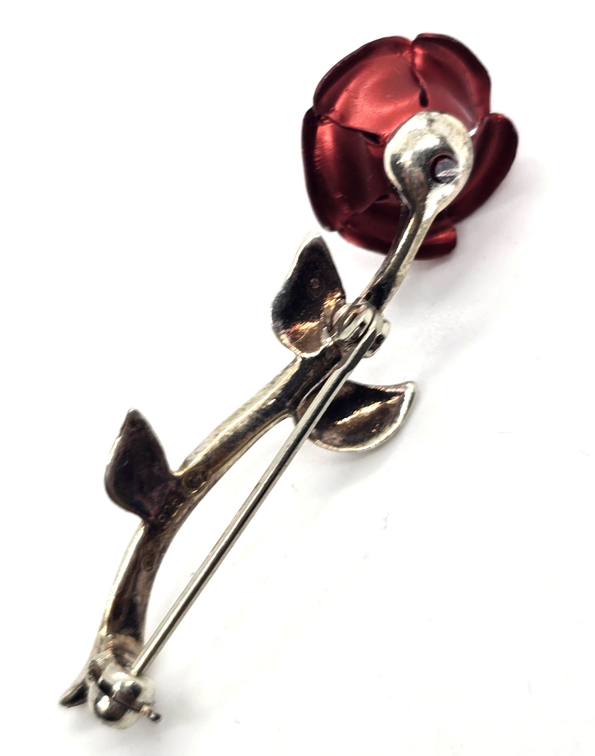 Jezlaine sterling silver vintage signed red rosebud flower brooch