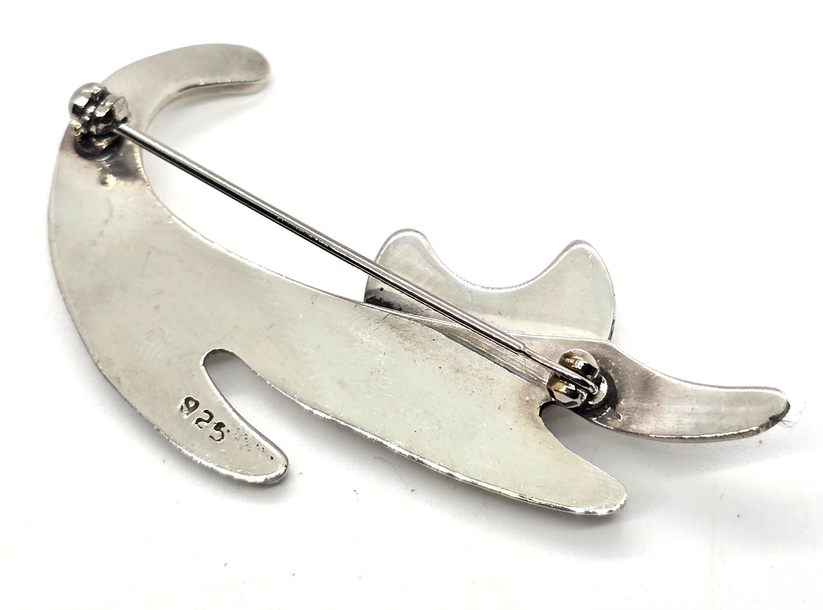 Big Stretch Cat Artisan vintage sterling silver feline cat brooch