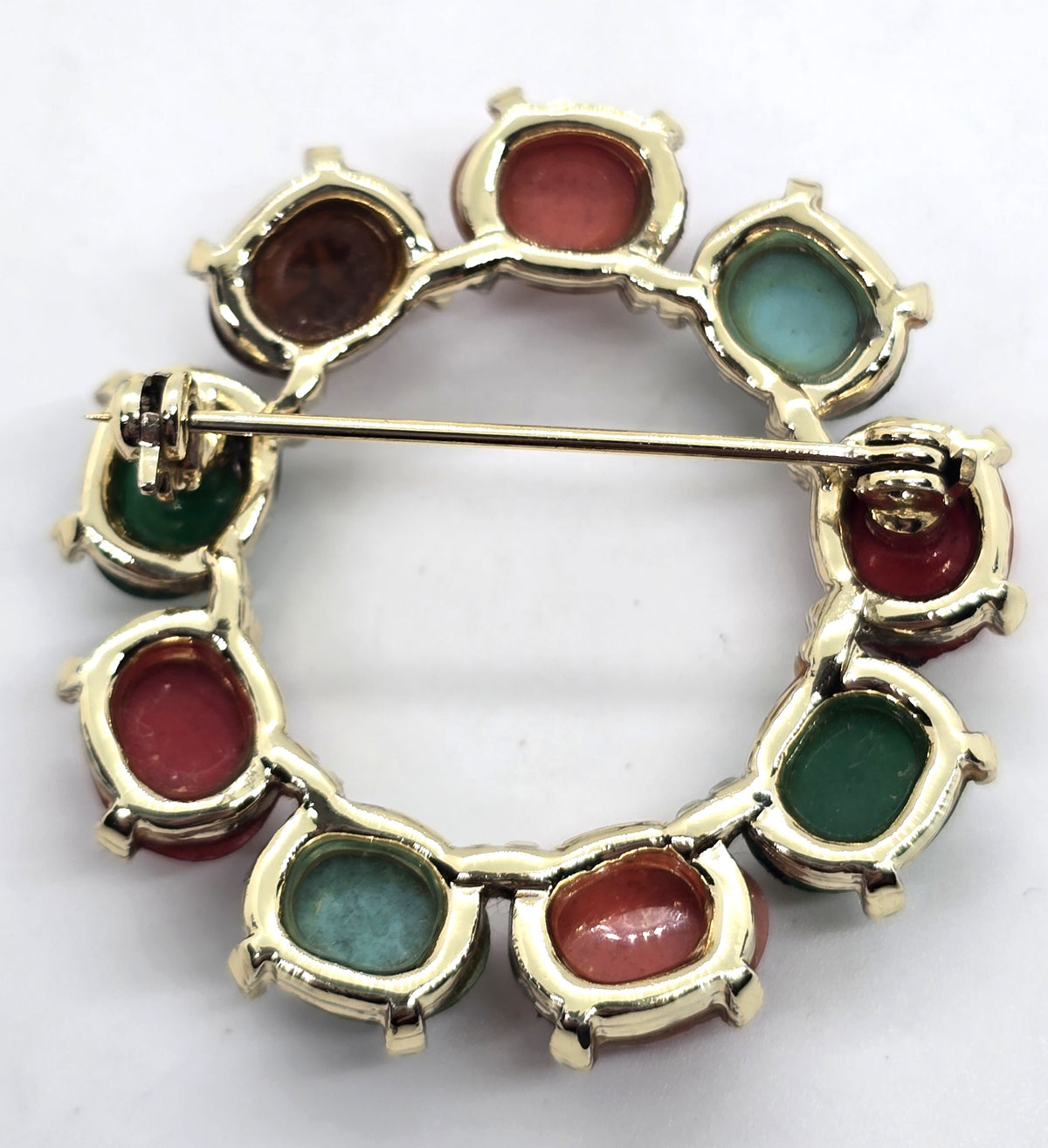 Egyptian Revival molded glass vintage scarab circle infinity brooch