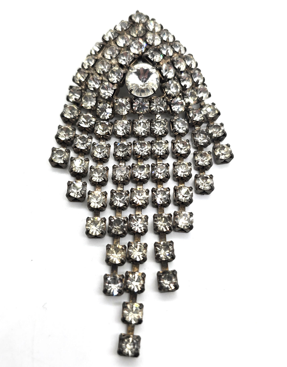 Dazzling clear rhinestone waterfall retro Triangle vintage brooch