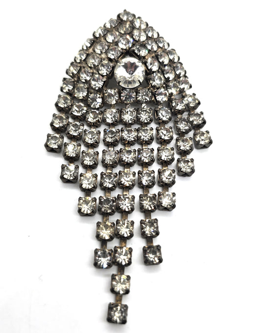 Dazzling clear rhinestone waterfall retro Triangle vintage brooch