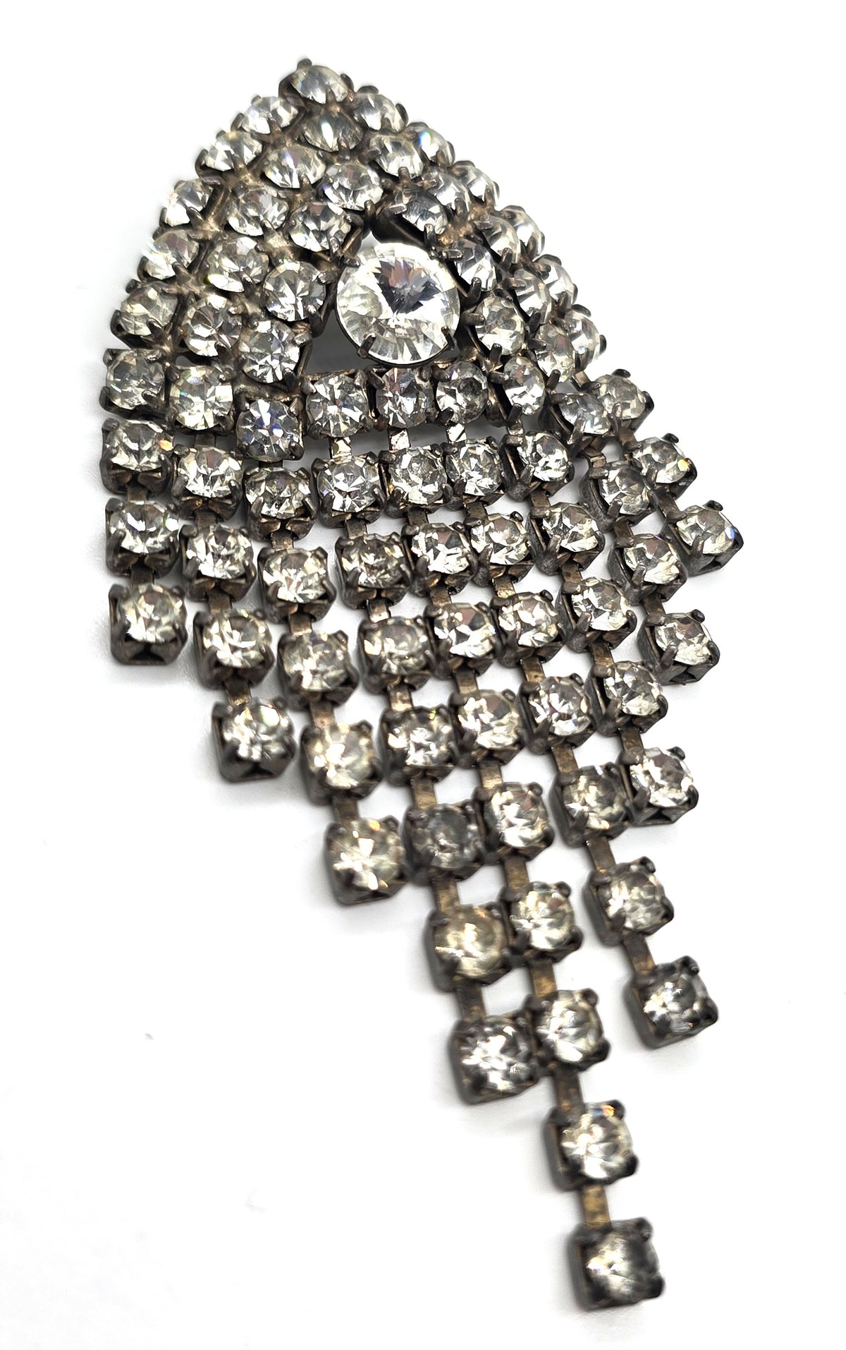 Dazzling clear rhinestone waterfall retro Triangle vintage brooch
