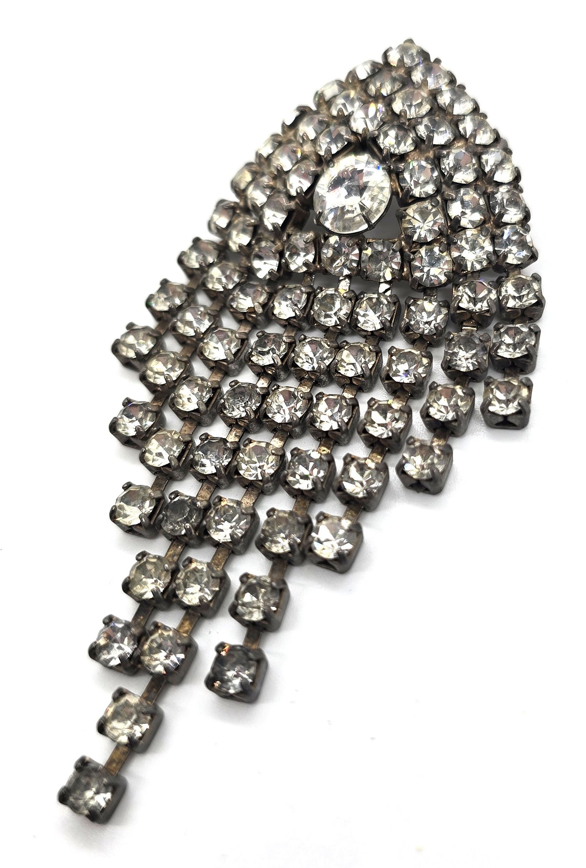 Dazzling clear rhinestone waterfall retro Triangle vintage brooch