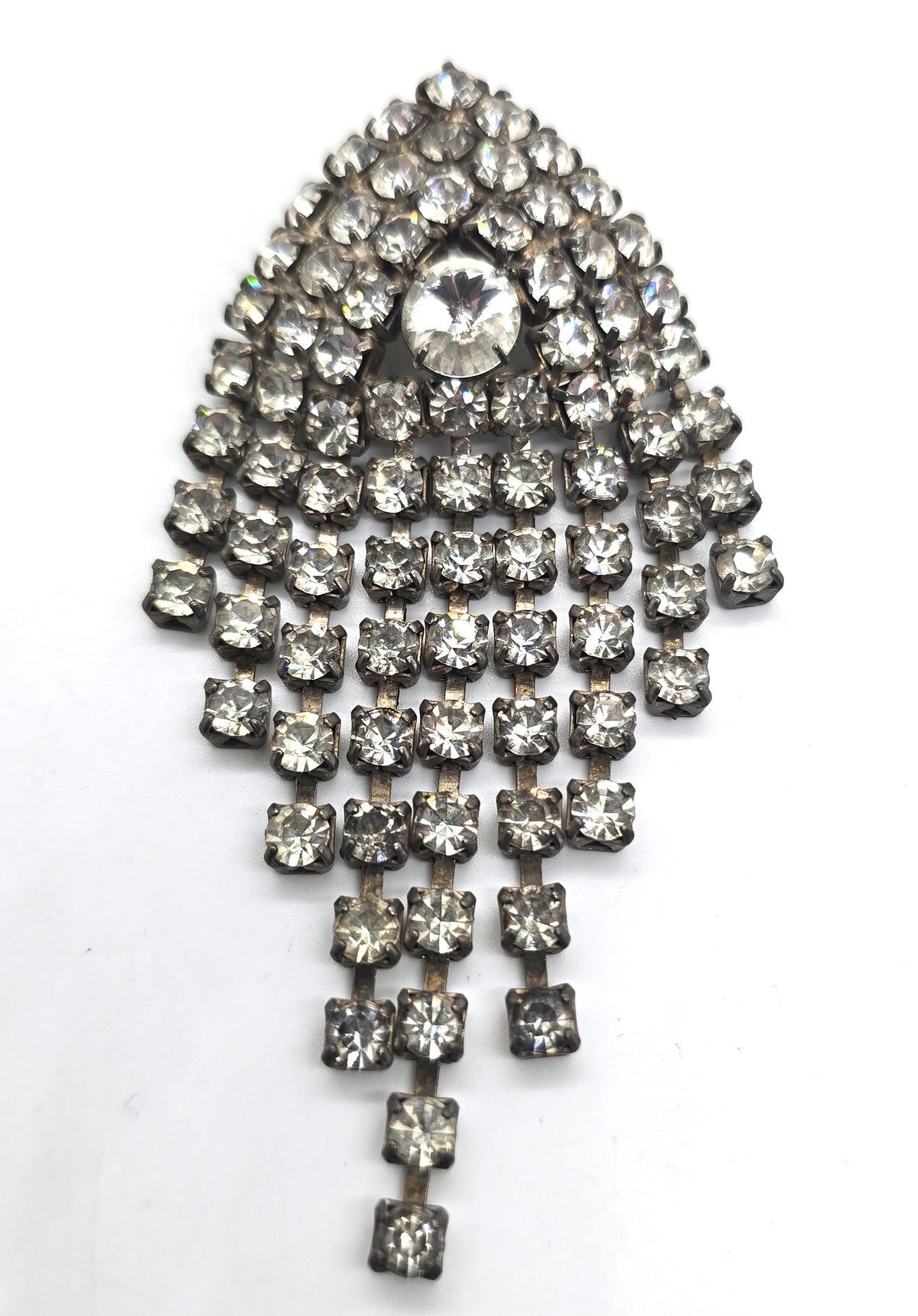 Dazzling clear rhinestone waterfall retro Triangle vintage brooch