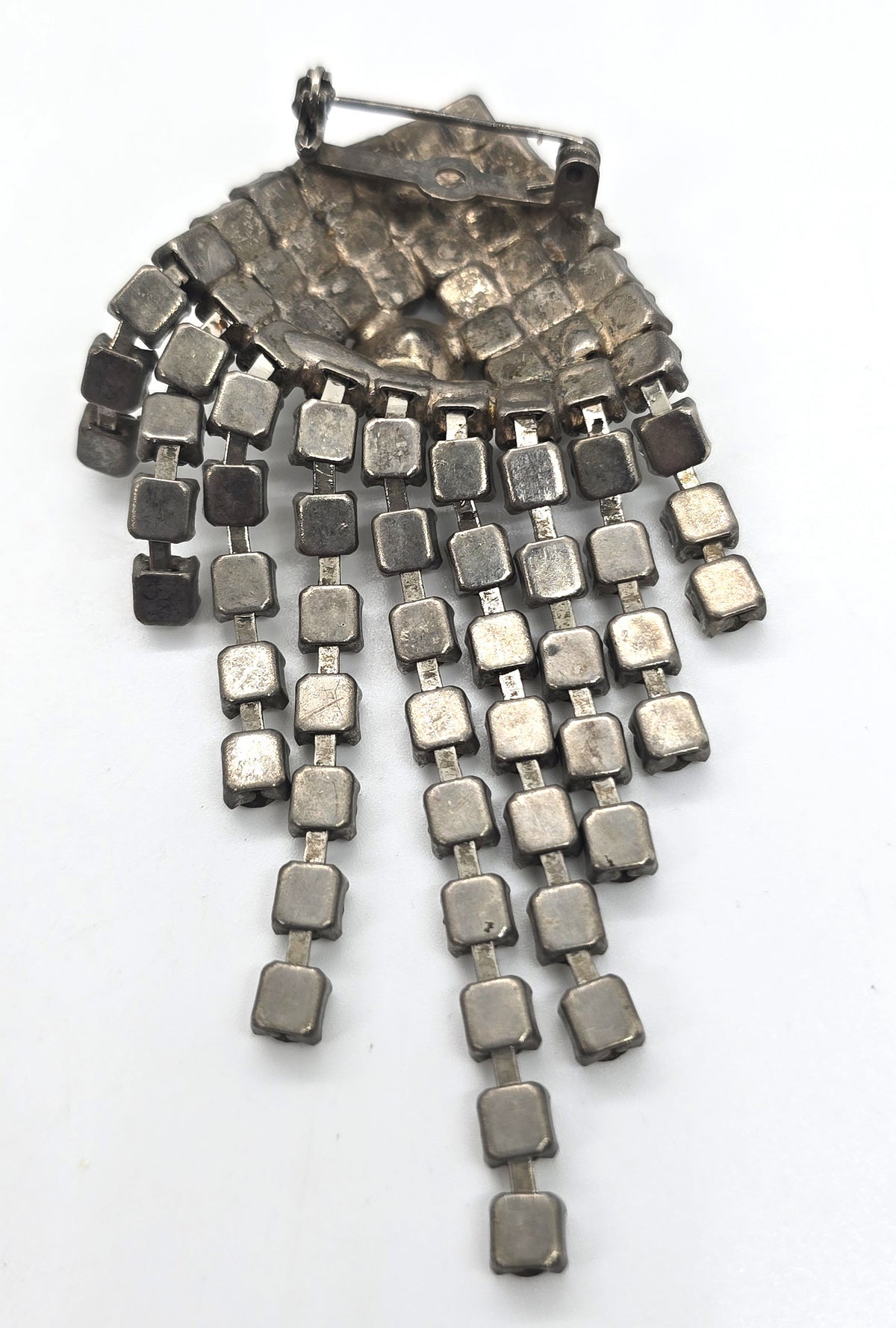Dazzling clear rhinestone waterfall retro Triangle vintage brooch
