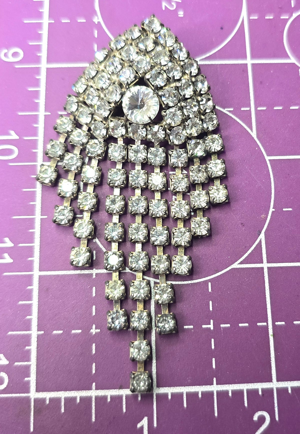 Dazzling clear rhinestone waterfall retro Triangle vintage brooch