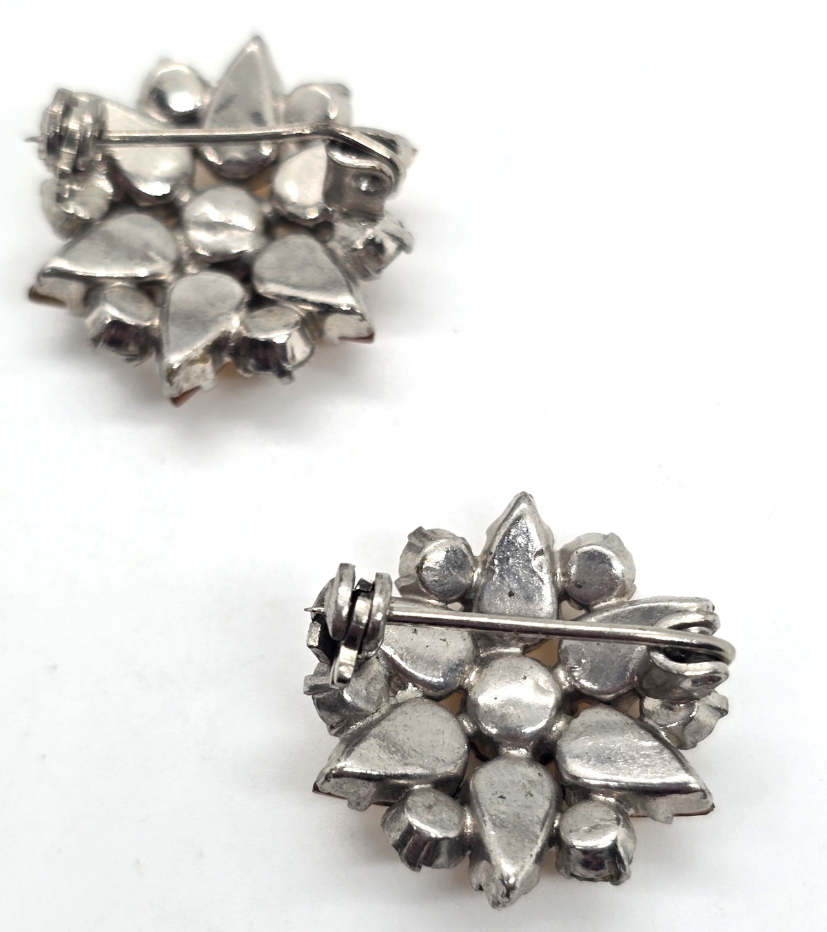Orange rhinestone flower MCM vintage pair of two brooches