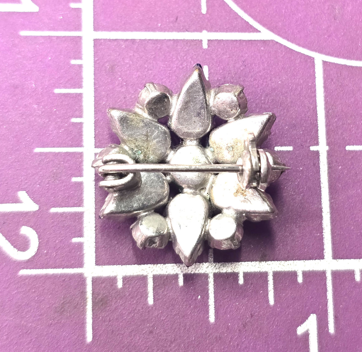 Blue rhinestone flower MCM vintage pair of two brooches