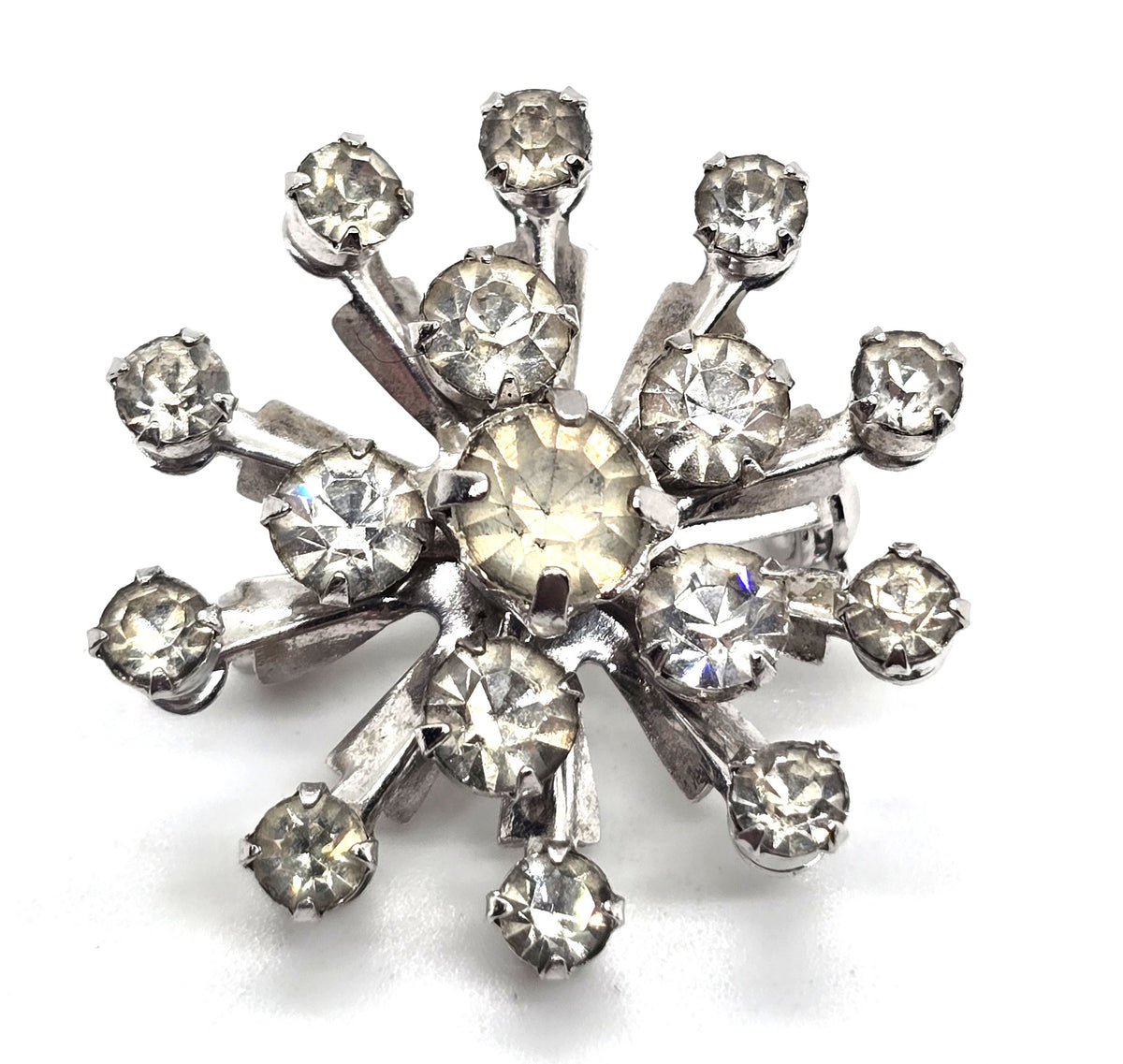 Mid Century Snowflake clear vintage rhinestone MCM atomic scatter brooch