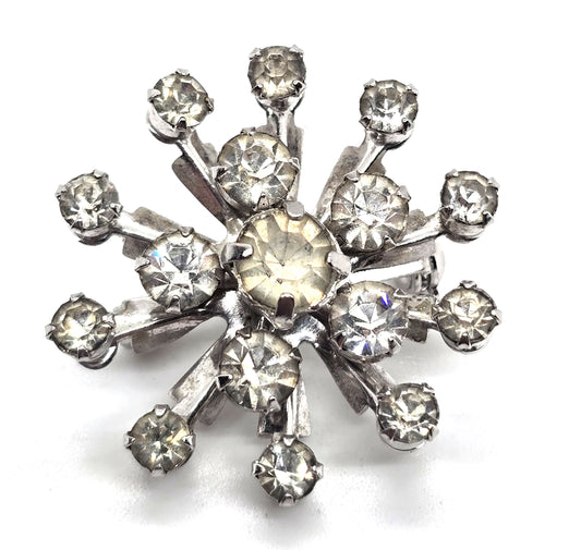 Mid Century Snowflake clear vintage rhinestone MCM atomic scatter brooch