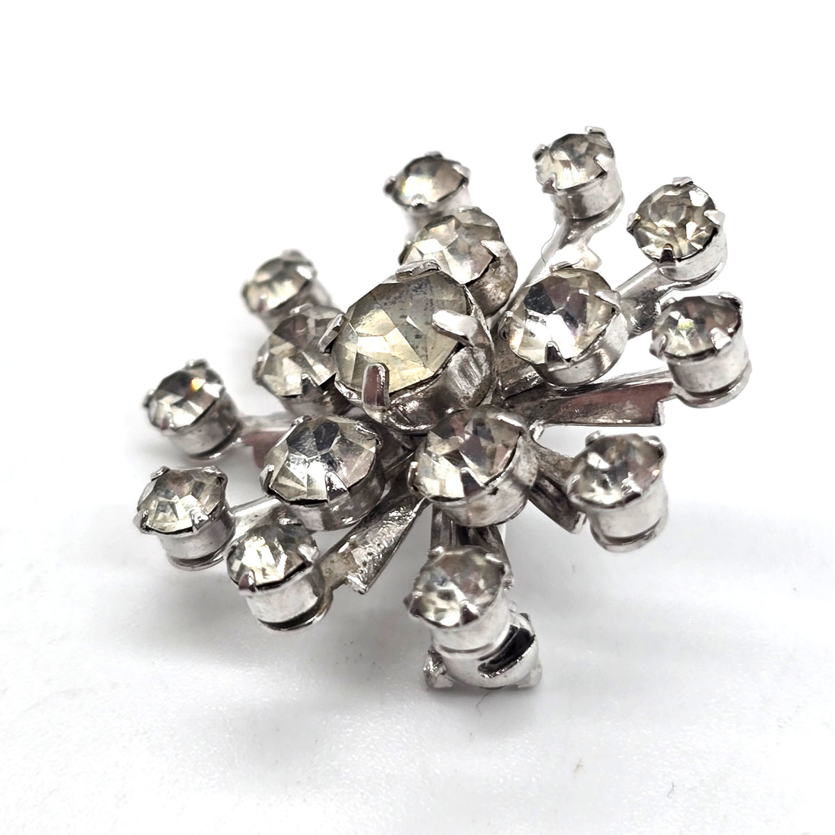 Mid Century Snowflake clear vintage rhinestone MCM atomic scatter brooch